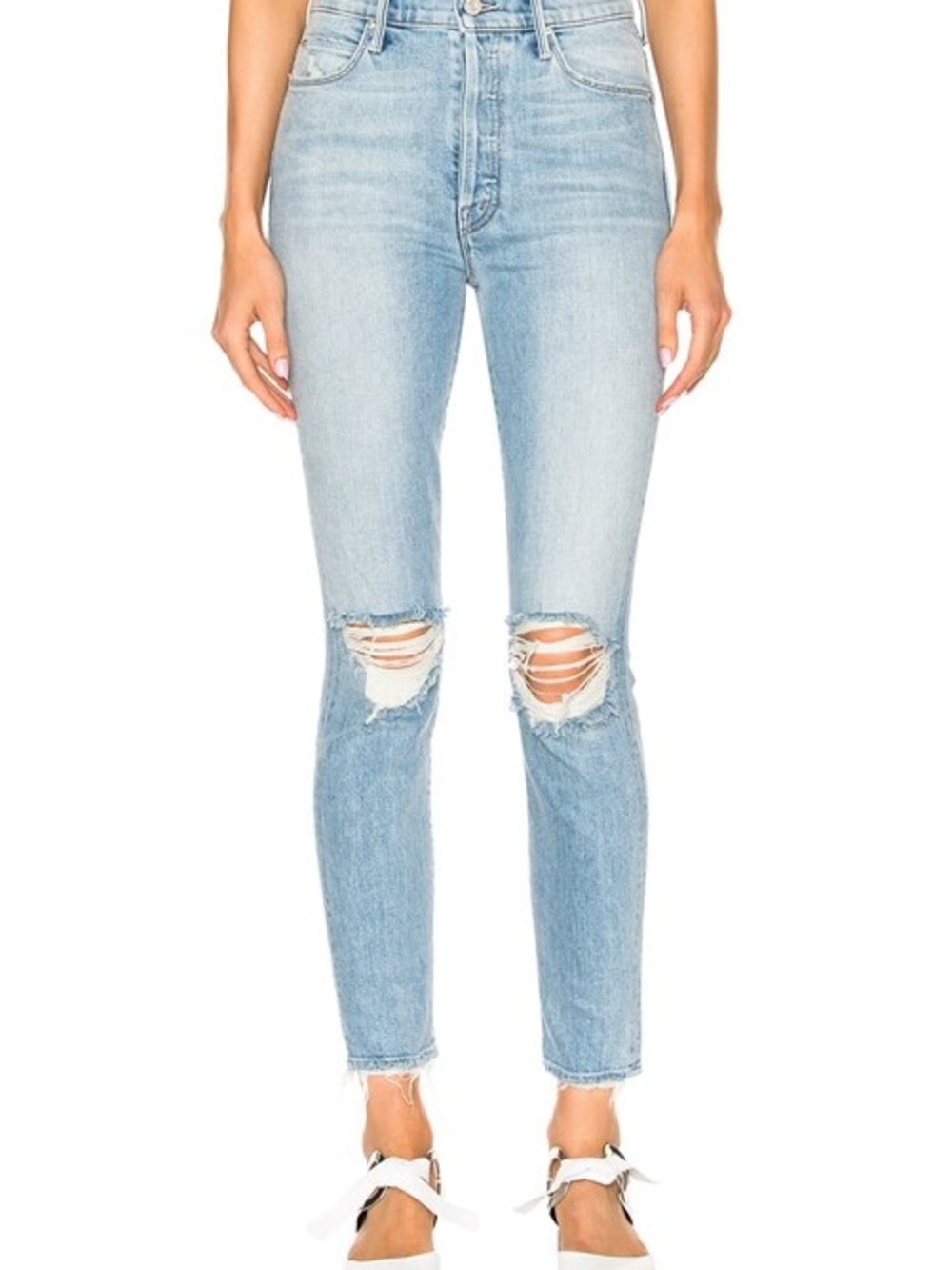 Mother High-Rise Light Blue Distressed Skinny Jeans